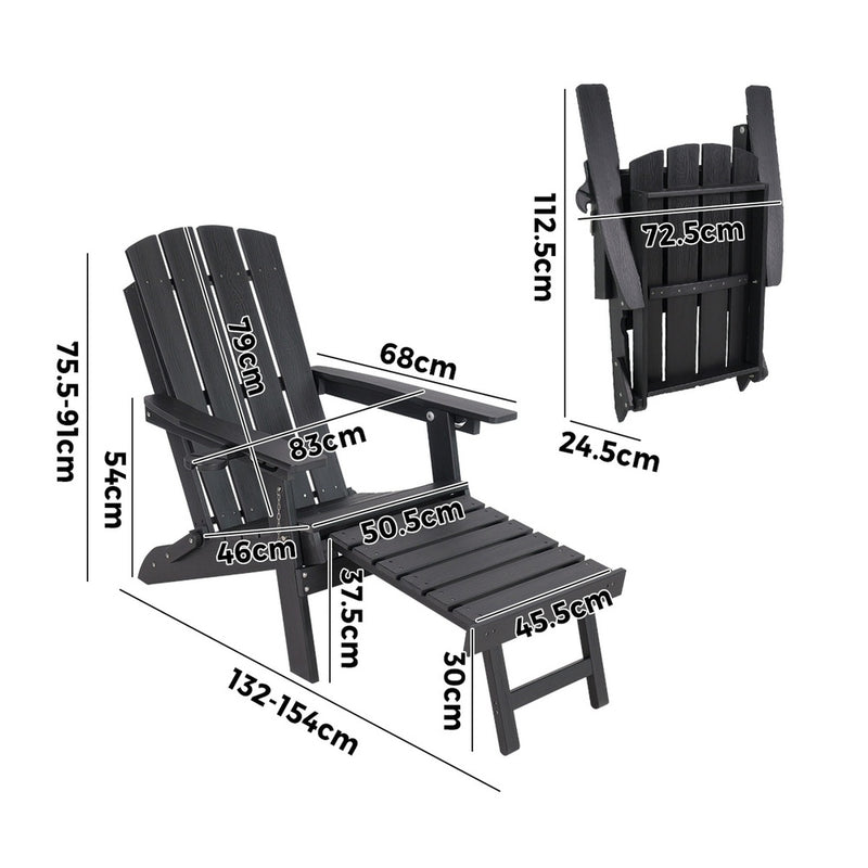 Livsip 2PCS Sun Lounge Outdoor Adirondack Chairs Foldable HDPE Black