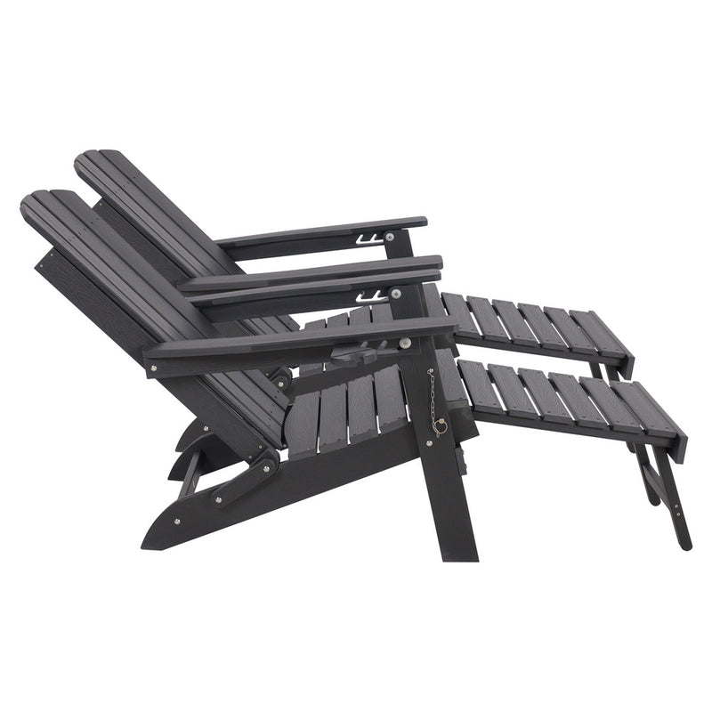 Livsip 2PCS Sun Lounge Outdoor Adirondack Chairs Foldable HDPE Black