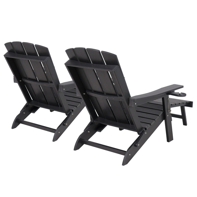 Livsip 2PCS Sun Lounge Outdoor Adirondack Chairs Foldable HDPE Black