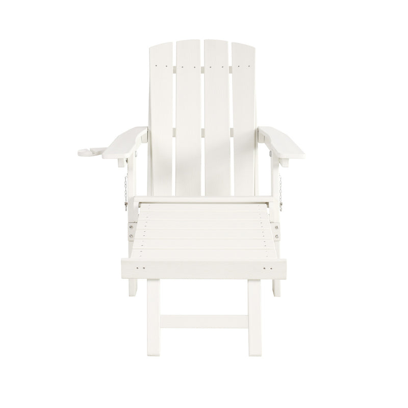Livsip Outdoor Sun Lounge HDPE Adirondack Chair with Footrest White