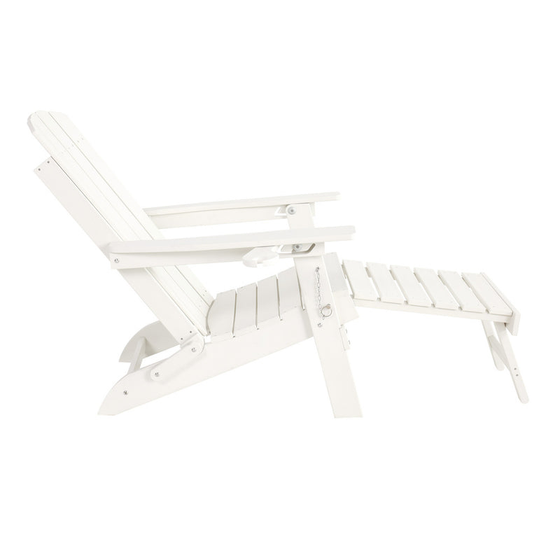 Livsip Outdoor Sun Lounge HDPE Adirondack Chair with Footrest White