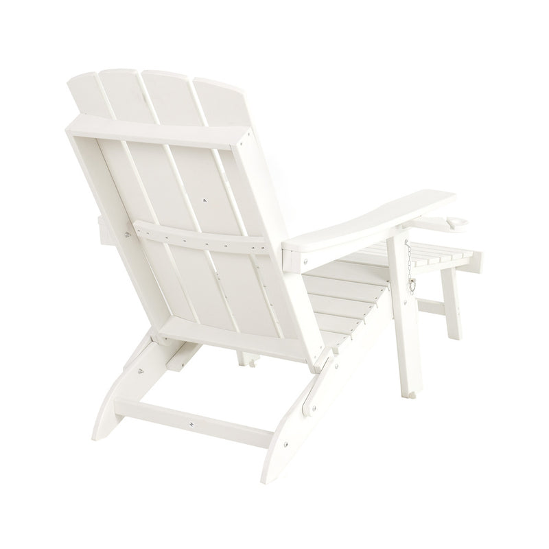 Livsip Outdoor Sun Lounge HDPE Adirondack Chair with Footrest White