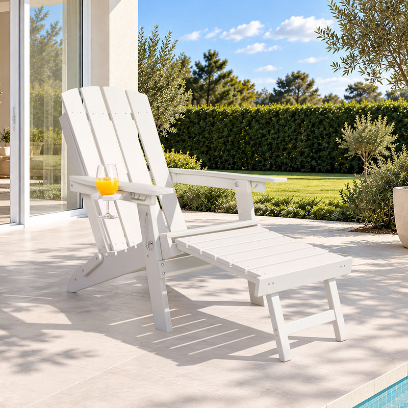 Livsip Outdoor Sun Lounge HDPE Adirondack Chair with Footrest White