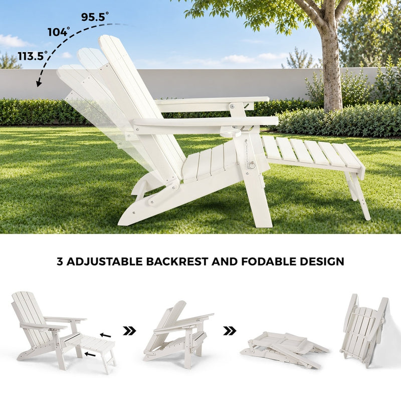 Livsip Outdoor Sun Lounge HDPE Adirondack Chair with Footrest White