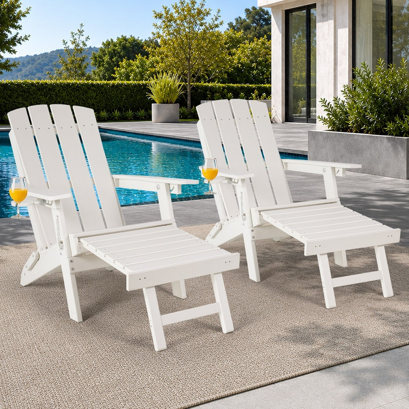 Livsip 2PCS Sun Lounge Outdoor Adirondack Chairs Foldable HDPE White