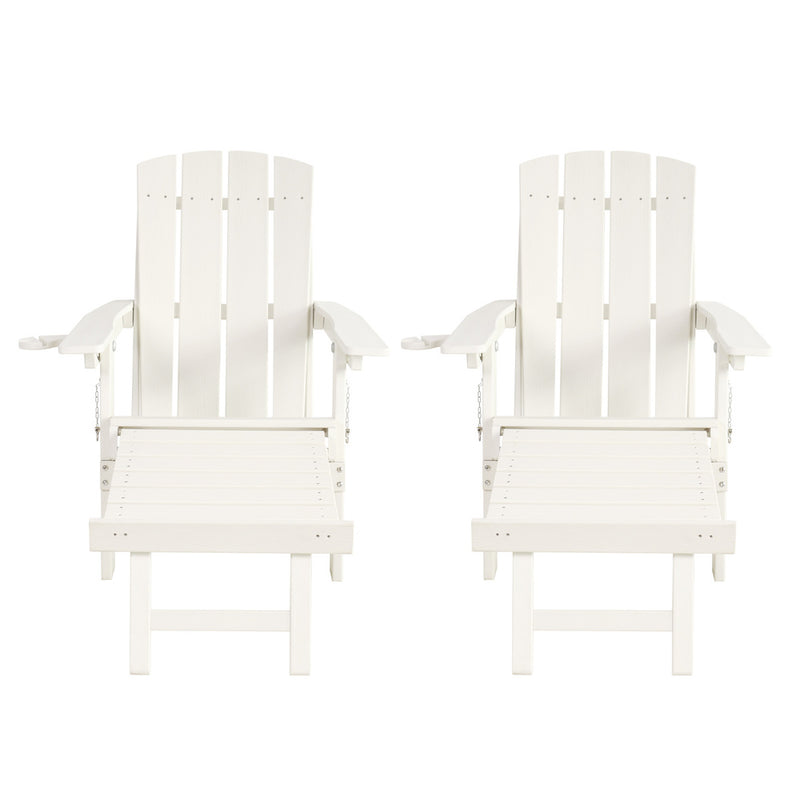 Livsip 2PCS Sun Lounge Outdoor Adirondack Chairs Foldable HDPE White