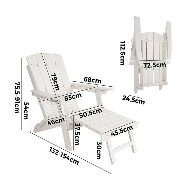 Livsip 2PCS Sun Lounge Outdoor Adirondack Chairs Foldable HDPE White
