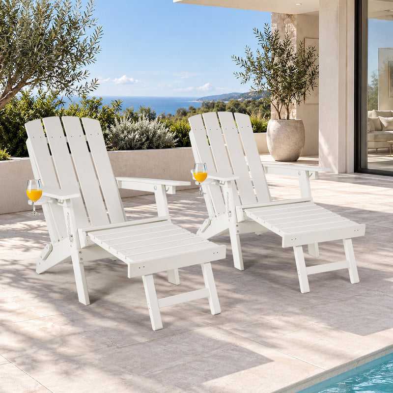 Livsip 2PCS Sun Lounge Outdoor Adirondack Chairs Foldable HDPE White