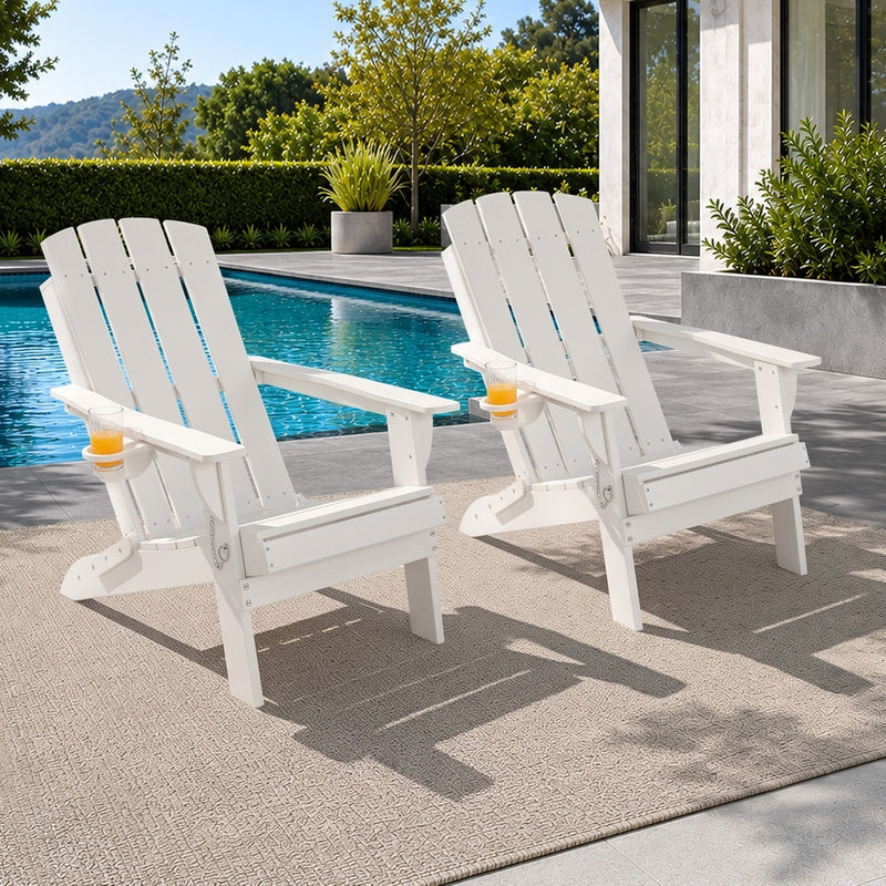 Livsip 2PCS HDPE Folding Adirondack Outdoor Lounge Chairs White