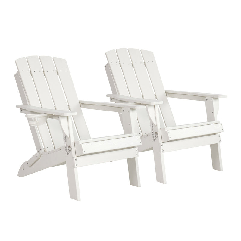 Livsip 2PCS HDPE Folding Adirondack Outdoor Lounge Chairs White
