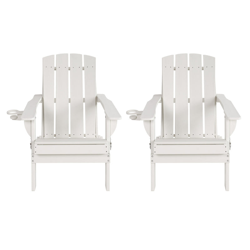 Livsip 2PCS HDPE Folding Adirondack Outdoor Lounge Chairs White