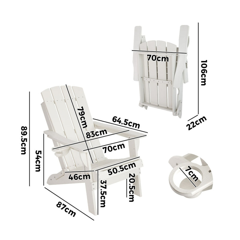 Livsip 2PCS HDPE Folding Adirondack Outdoor Lounge Chairs White