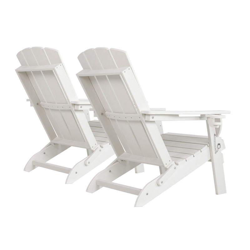 Livsip 2PCS HDPE Folding Adirondack Outdoor Lounge Chairs White