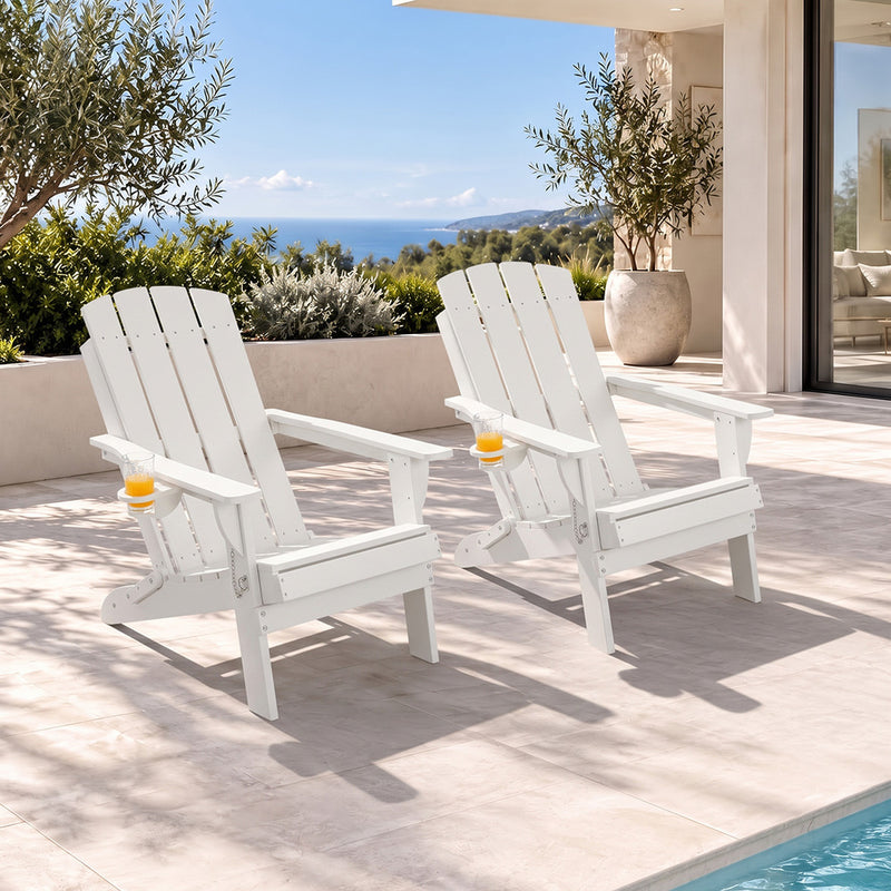 Livsip 2PCS HDPE Folding Adirondack Outdoor Lounge Chairs White
