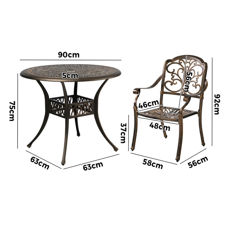 Livsip 3 Piece Outdoor Dining Set Patio Bistro Cast Aluminium