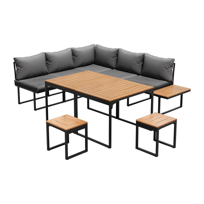Livsip 7 Seater Outdoor Dining Set Sofa Lounge Patio Table Stool Grey