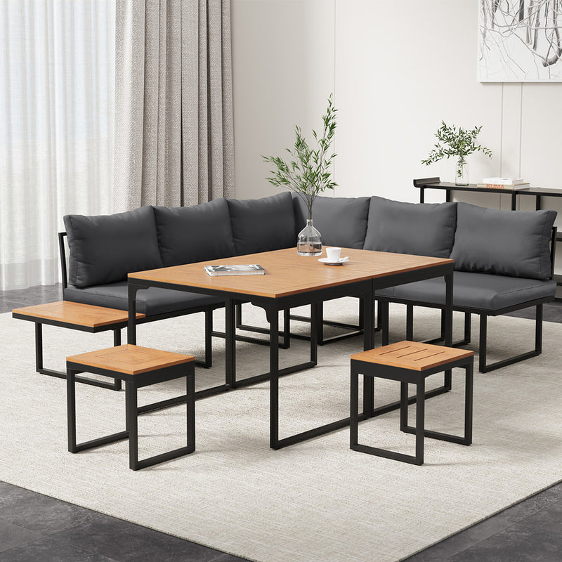 Livsip 7 Seater Outdoor Dining Set Sofa Lounge Patio Table Stool Grey
