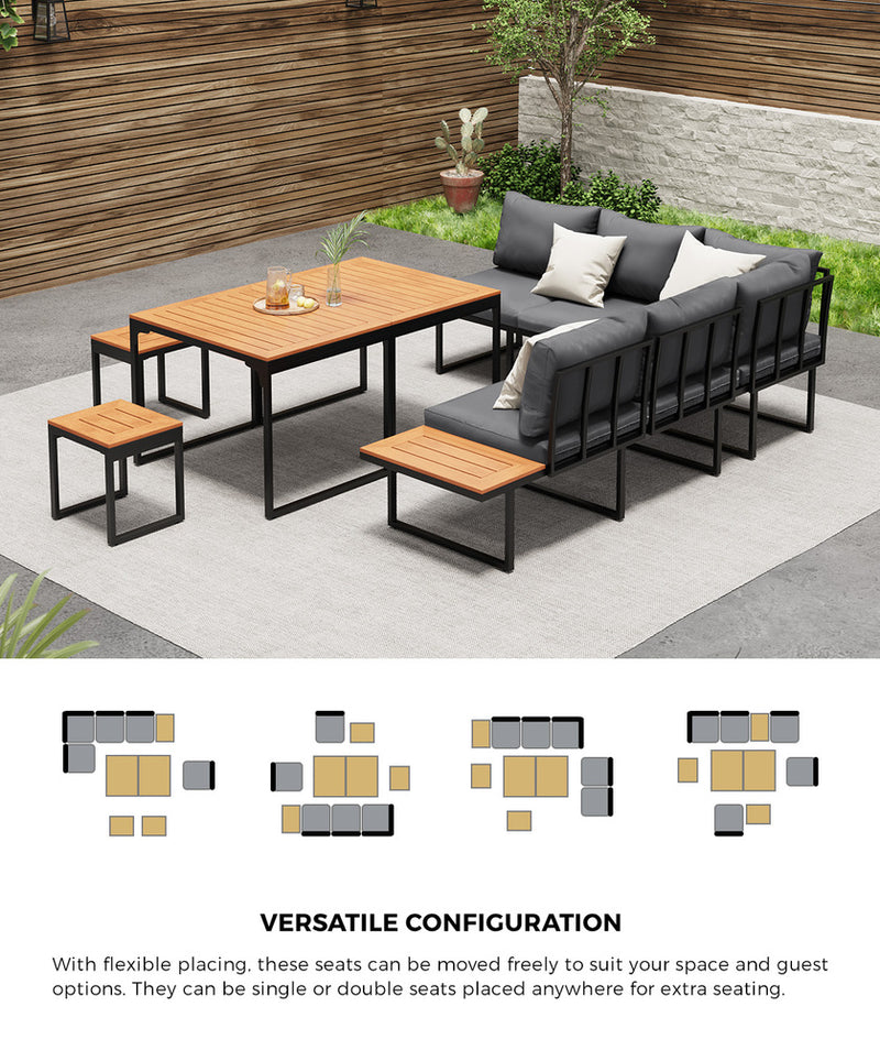 Livsip 7 Seater Outdoor Dining Set Sofa Lounge Patio Table Stool Grey