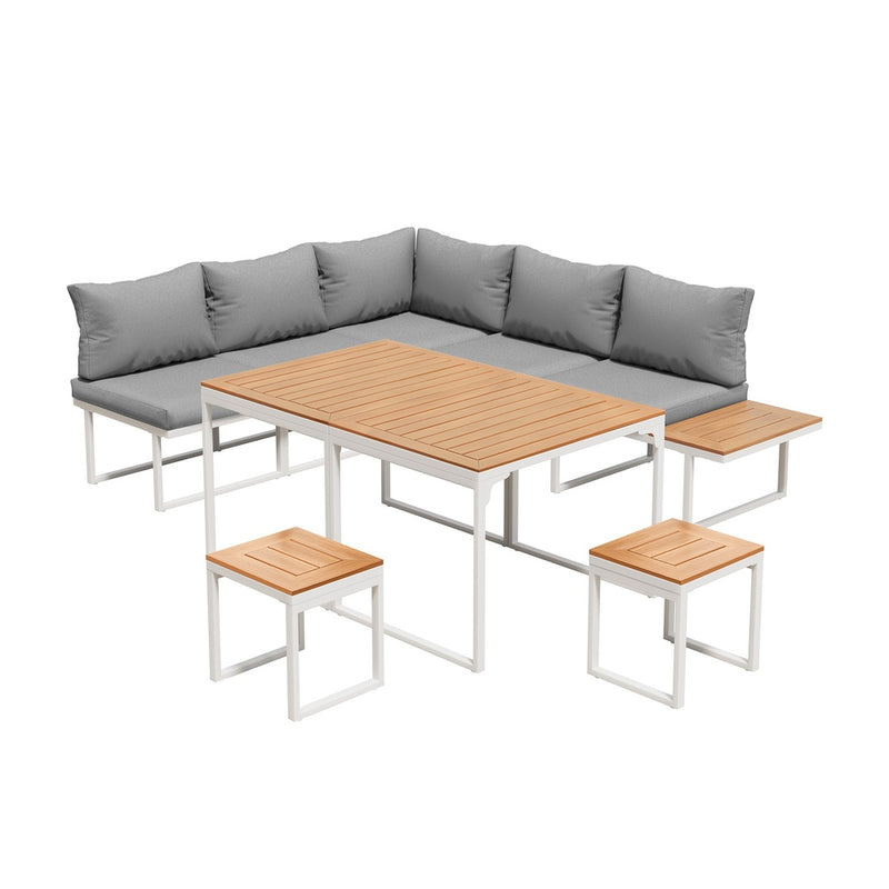 Livsip 7 Seater Outdoor Dining Set Sofa Lounge Patio Table Stool White