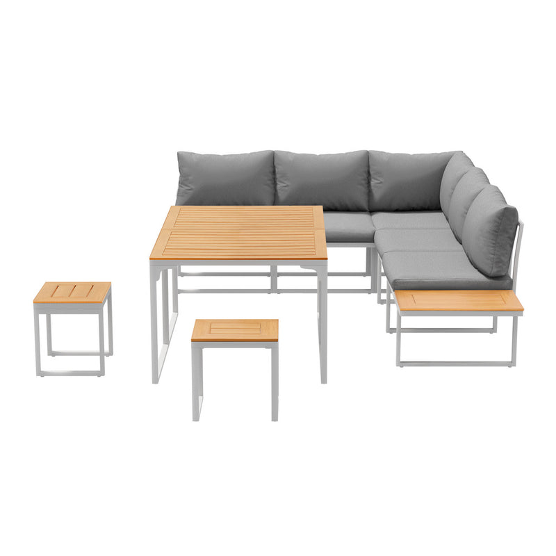 Livsip 7 Seater Outdoor Dining Set Sofa Lounge Patio Table Stool White