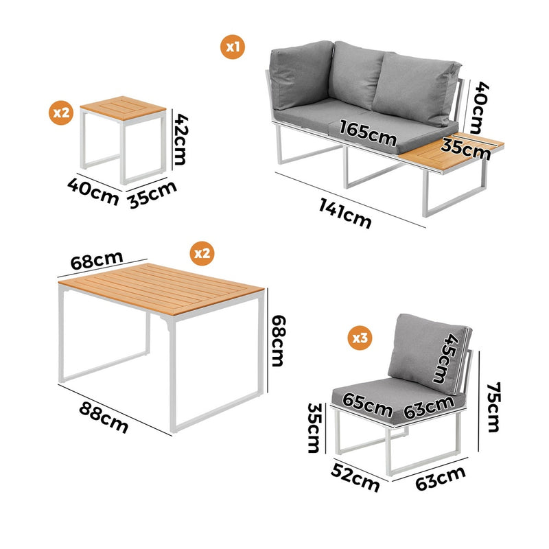 Livsip 7 Seater Outdoor Dining Set Sofa Lounge Patio Table Stool White