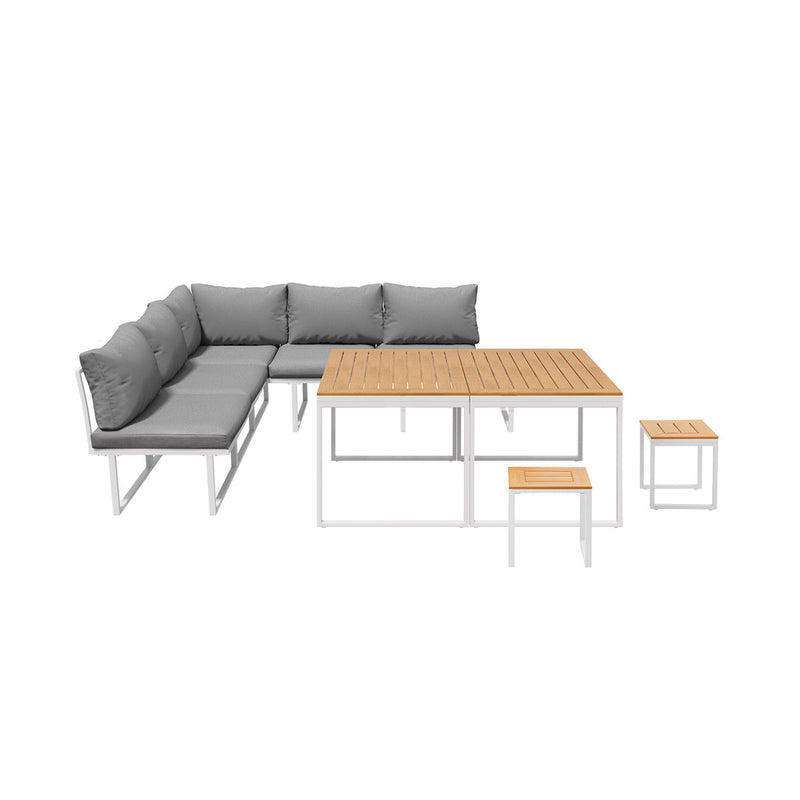 Livsip 7 Seater Outdoor Dining Set Sofa Lounge Patio Table Stool White