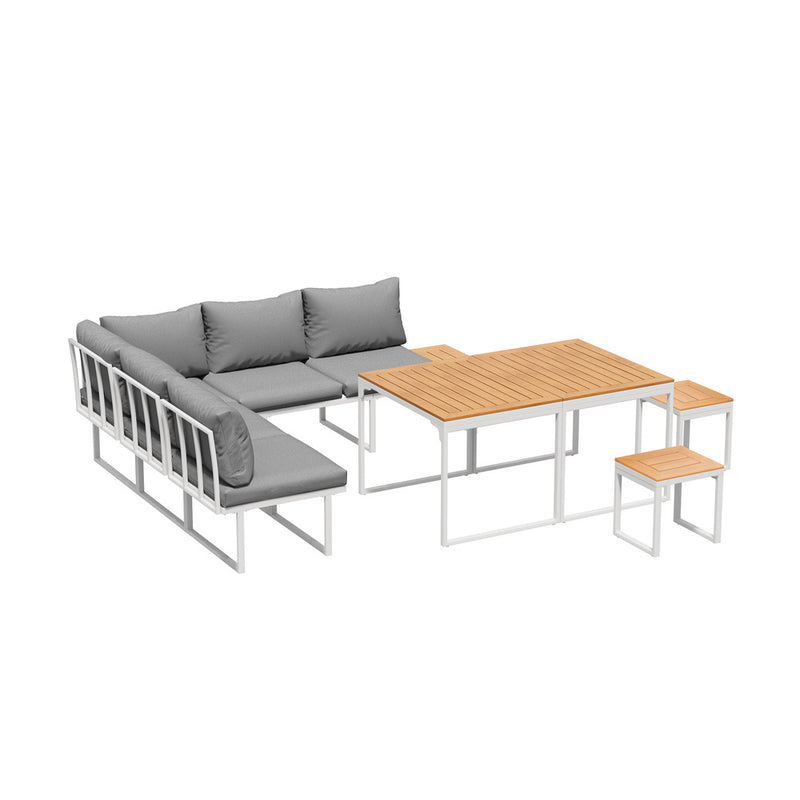 Livsip 7 Seater Outdoor Dining Set Sofa Lounge Patio Table Stool White