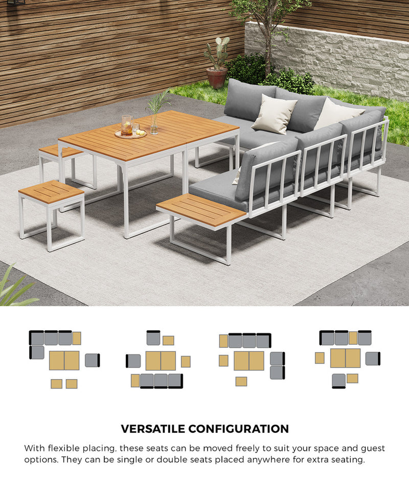 Livsip 7 Seater Outdoor Dining Set Sofa Lounge Patio Table Stool White