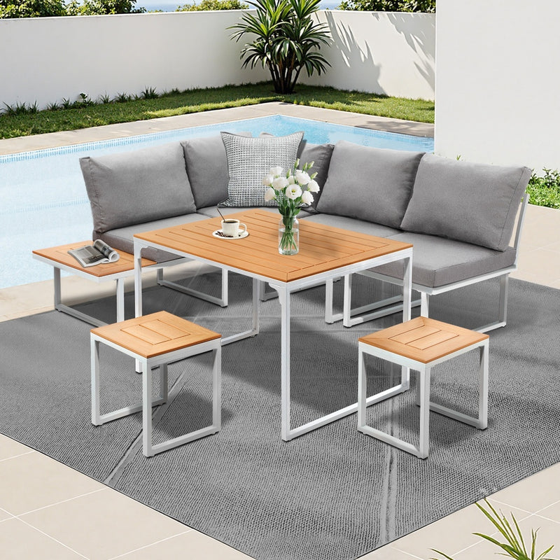 Livsip 6 Seater Outdoor Dining Sofa Set Lounge Furniture White