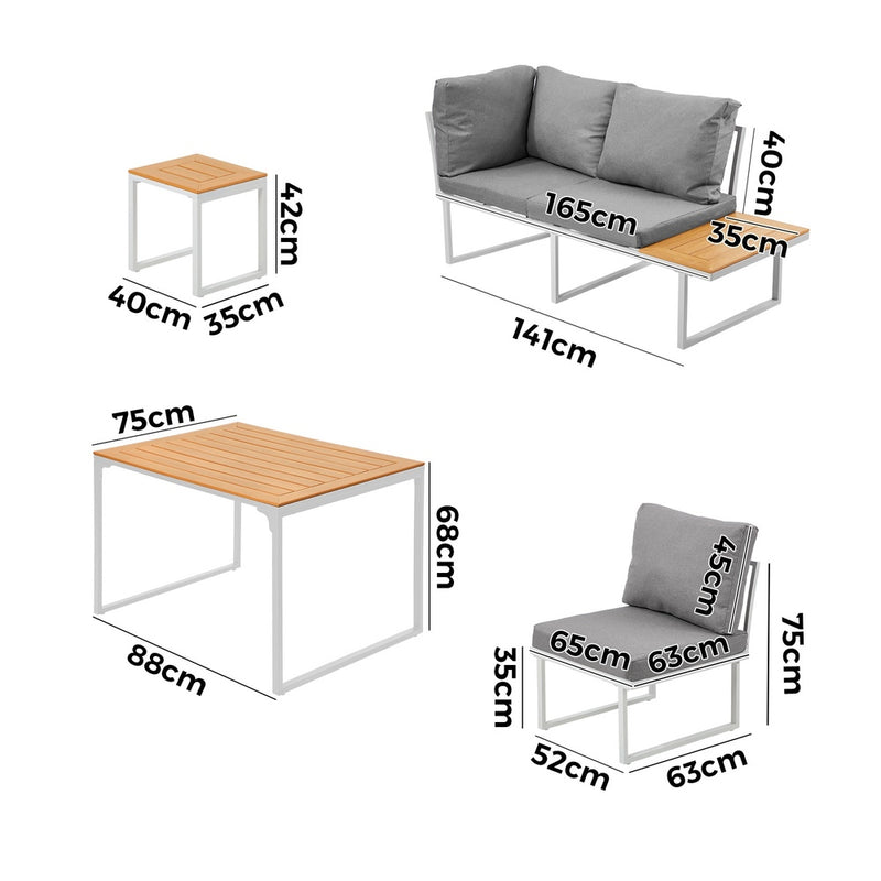 Livsip 6 Seater Outdoor Dining Sofa Set Lounge Furniture White