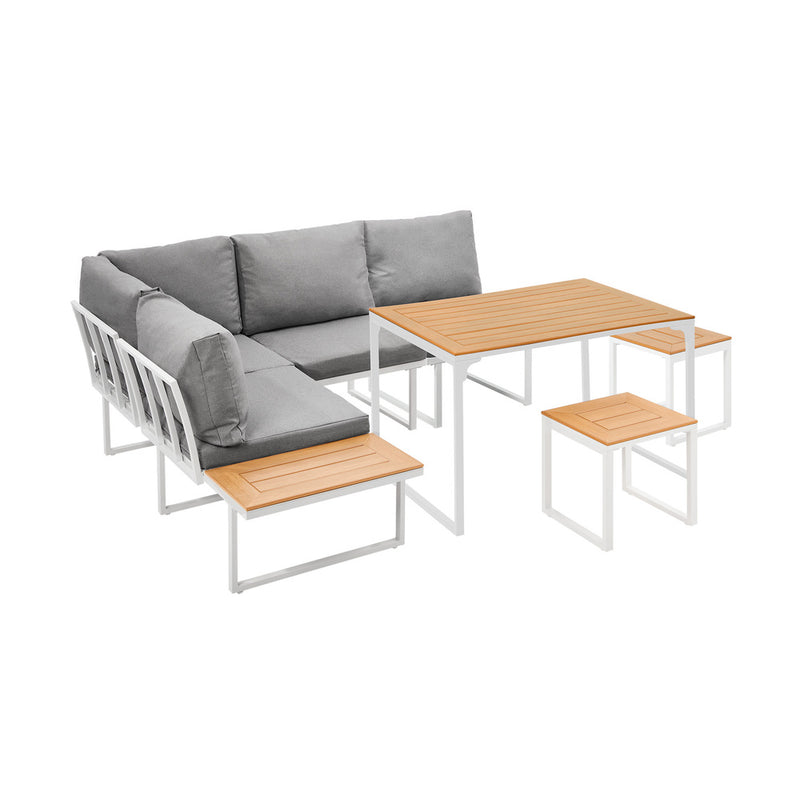Livsip 6 Seater Outdoor Dining Sofa Set Lounge Furniture White