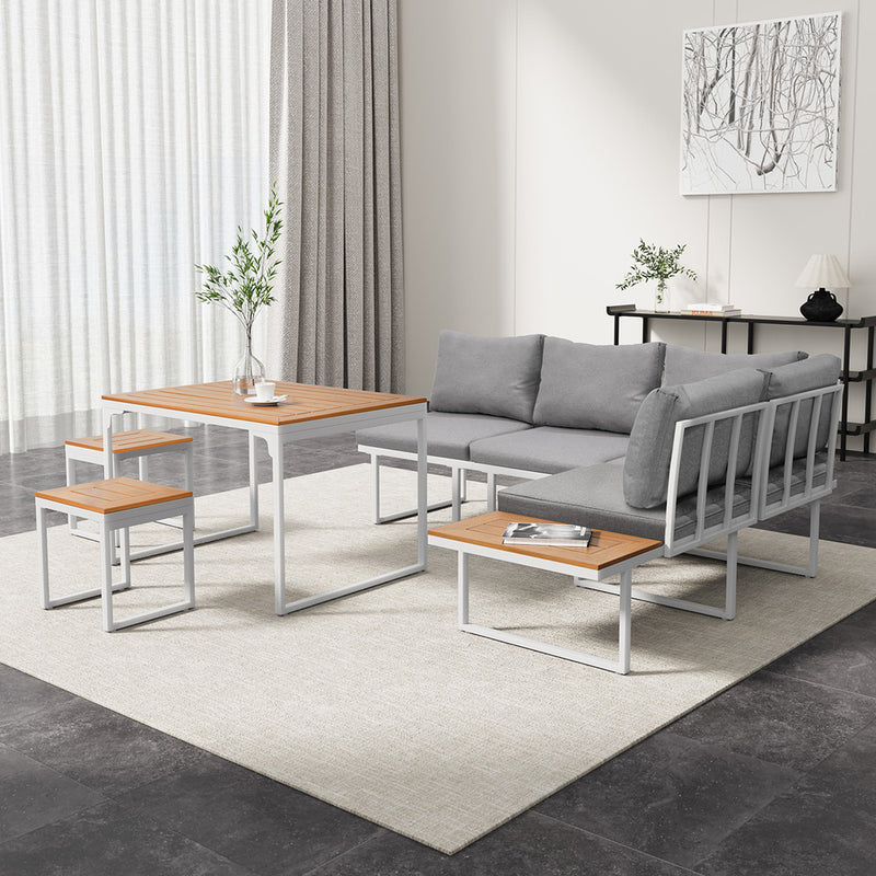 Livsip 6 Seater Outdoor Dining Sofa Set Lounge Furniture White
