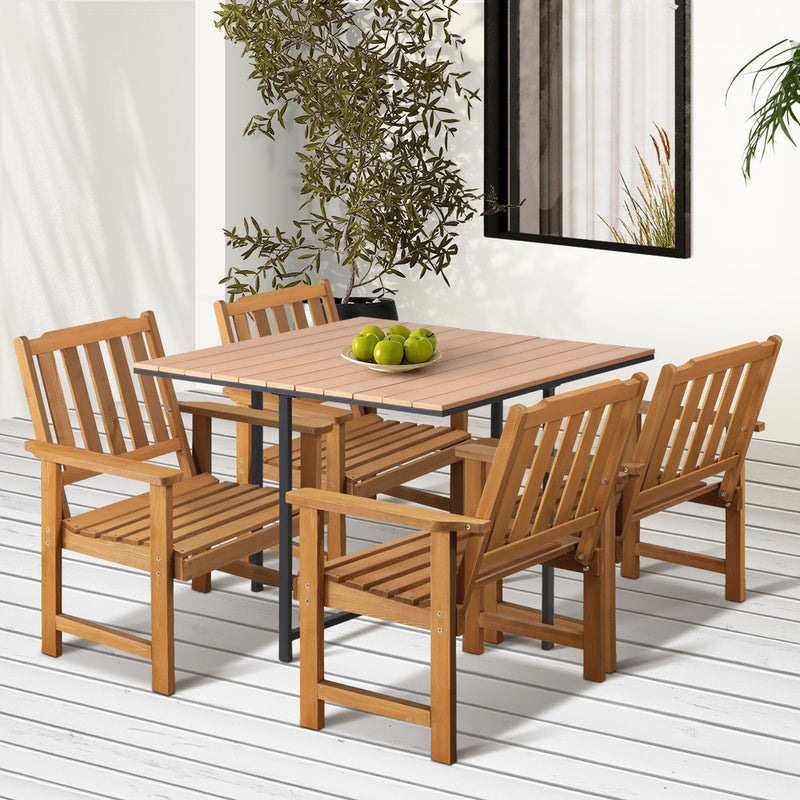Livsip 4 Seater Outdoor Dining Set Table&Wood Chairs