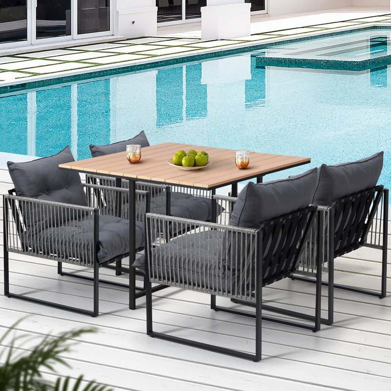 Livsip 5PCS Outdoor Dining Set Garden Table Chairs with Cushions