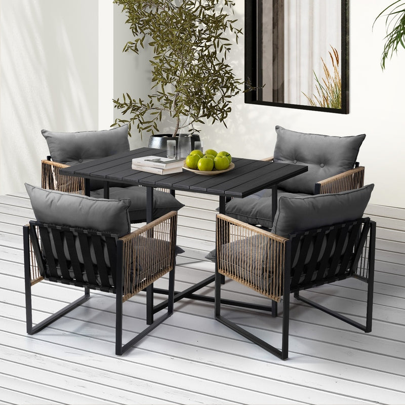Livsip Outdoor Dining Set Black Table 4 Seater