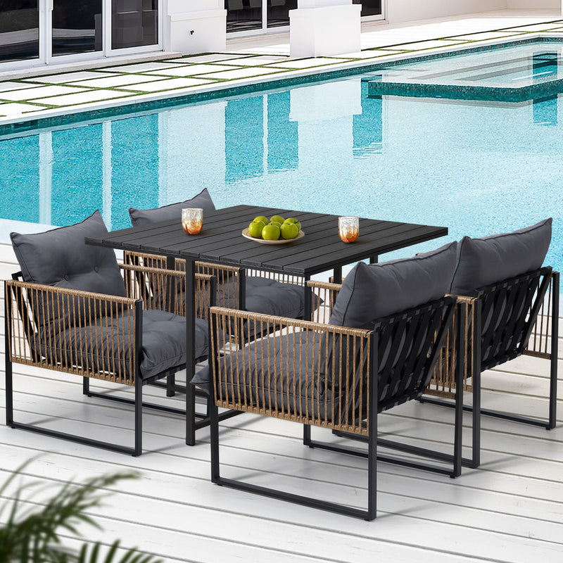 Livsip Outdoor Dining Set Black Table 4 Seater