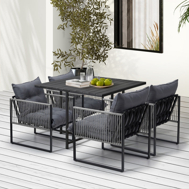 Livsip 5PCS Outdoor Dining Set Garden Table Sofa Chairs with Cushions