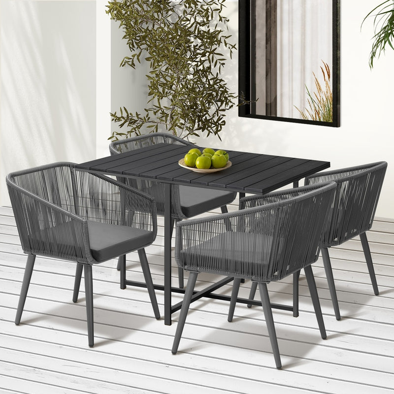 Livsip 5PCS Outdoor Dining Set Black Table Lounge Chairs