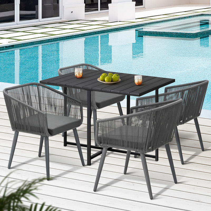 Livsip 5PCS Outdoor Dining Set Black Table Lounge Chairs