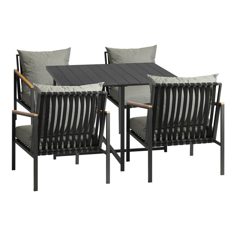 Livsip 4 Seater Outdoor Dining Set Wood-Plastic Black Table and Sofa Chairs