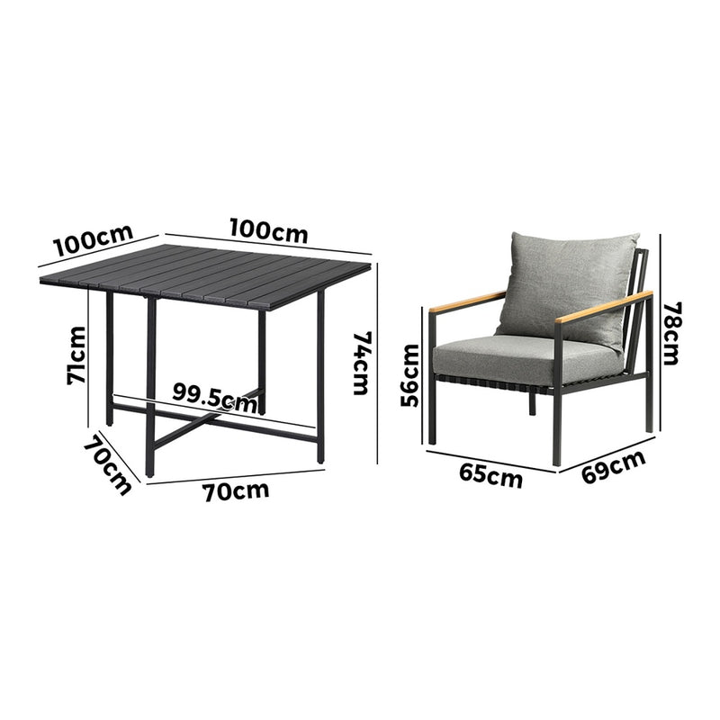 Livsip 4 Seater Outdoor Dining Set Wood-Plastic Black Table and Sofa Chairs