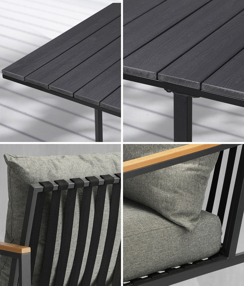 Livsip 4 Seater Outdoor Dining Set Wood-Plastic Black Table and Sofa Chairs
