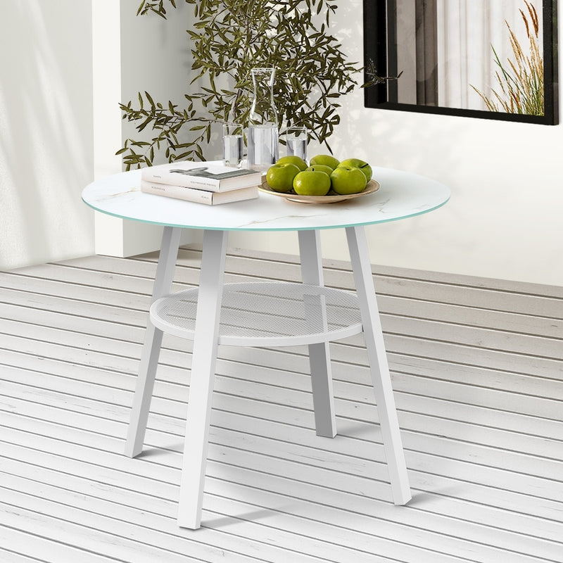 Livsip Outdoor Dining Table w/ Storage Shelf White 90cm