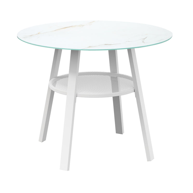 Livsip Outdoor Dining Table w/ Storage Shelf White 90cm