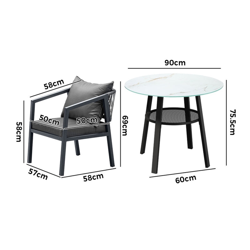 Livsip 3PCS Outdoor Dining Set Table Lounge Chair