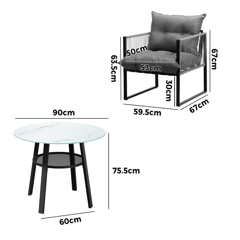 Livsip 3PCS Outdoor Dining Set Round Table PE Wicker Chairs
