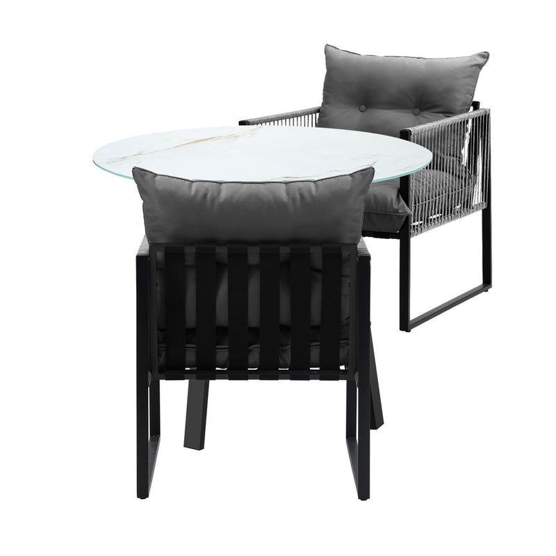 Livsip 3PCS Outdoor Dining Set Round Table PE Wicker Chairs