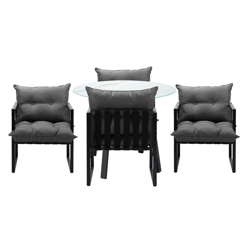 Livsip 5PCS Outdoor Dining Set Round Table PE Wicker Chairs