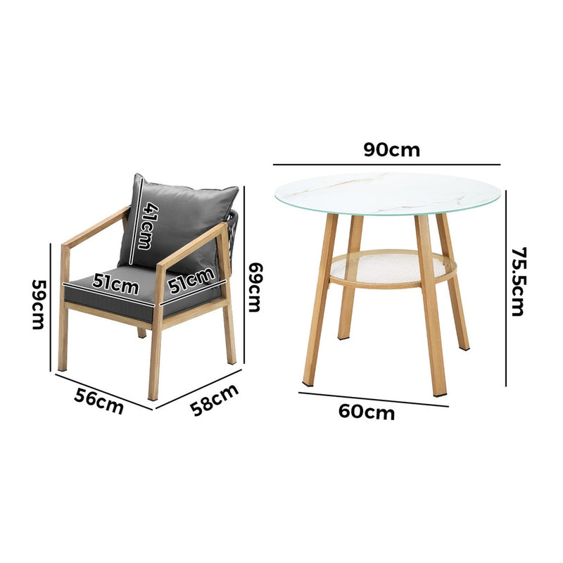 Livsip 3PCS Outdoor Dining Set 90cm Table Lounge Chairs