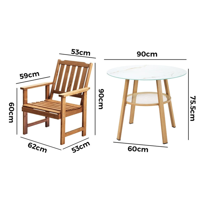 Livsip 3PC Outdoor Dining Set Solid Wood Chair and Table
